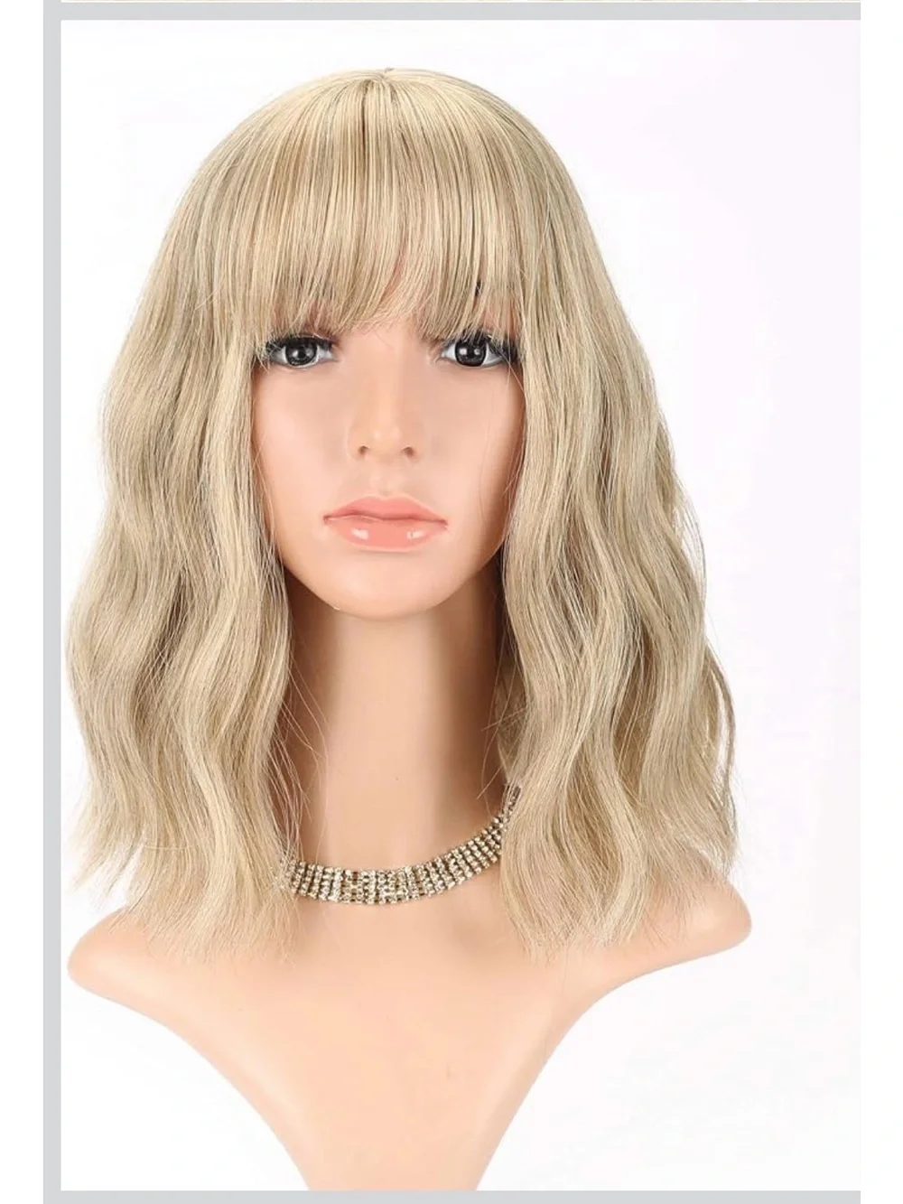 NWT Blonde Bob Wig With Air Bangs Shoulder Length Wavy Synthetic Cosplay 12
